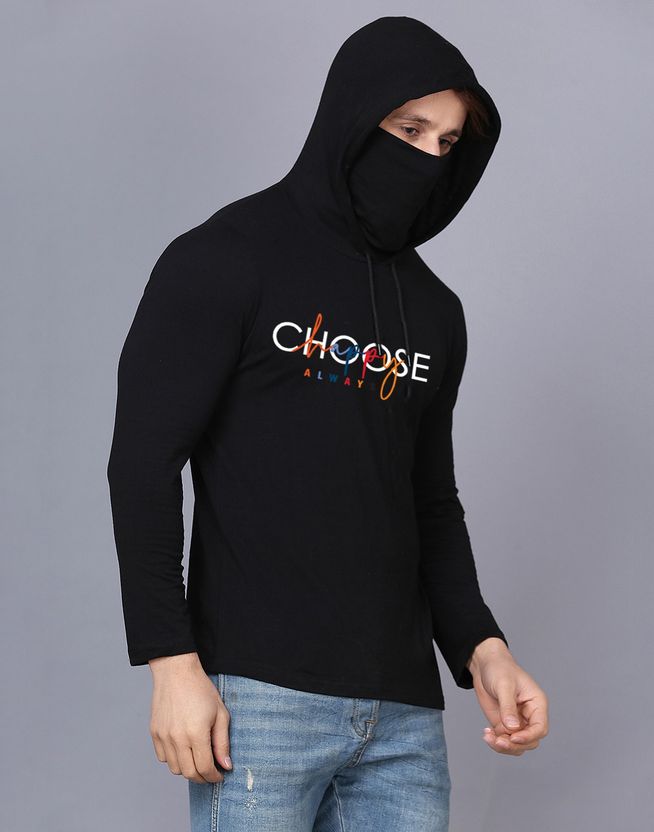 TEEFOX Typography Men Hooded Neck Black T-Shirt - Image 5
