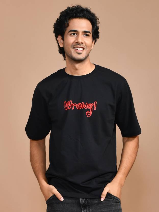 ACTEMEN Printed, Typography, Graphic Print Men Round Neck Black T-Shirt