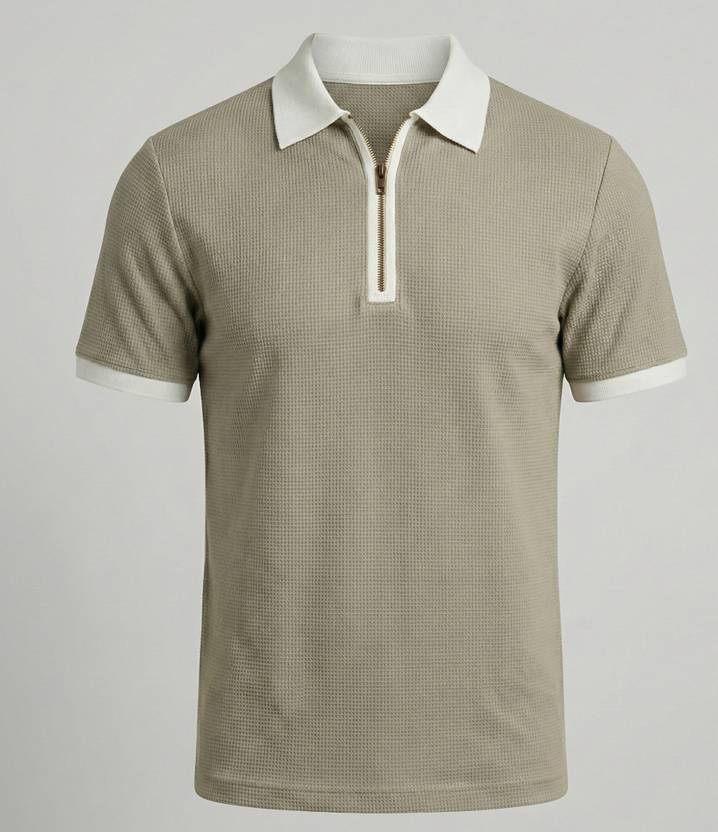 Bairagi Men Self Design Zip Neck Cotton Blend Multicolor T-Shirt