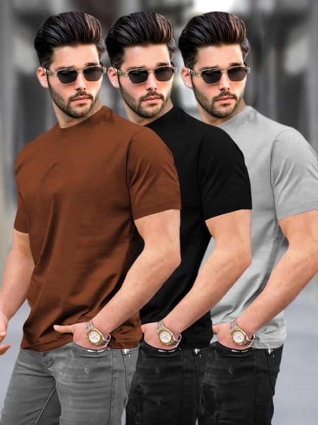 fabzy Men Beige Maroon Striped V Neck Polyester T-Shirt - Image 6