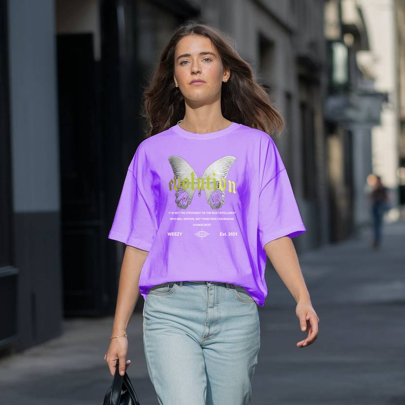 Ashkart Graphic Print Women Purple T-Shirt Women Graphic Print Round Neck Cotton Blend Purple T-Shirt