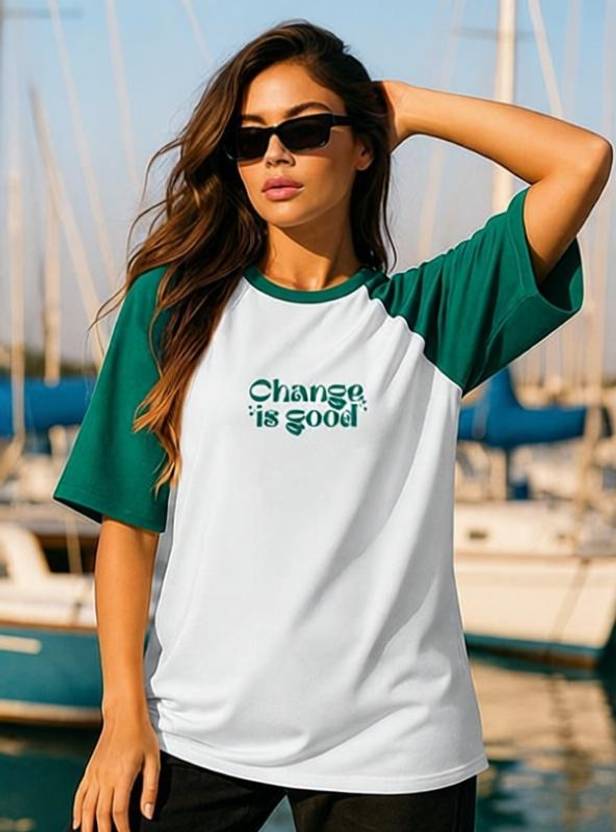JUNEBERRY Oversized Women Printed Round Neck Pure Cotton Multicolor T-Shirt