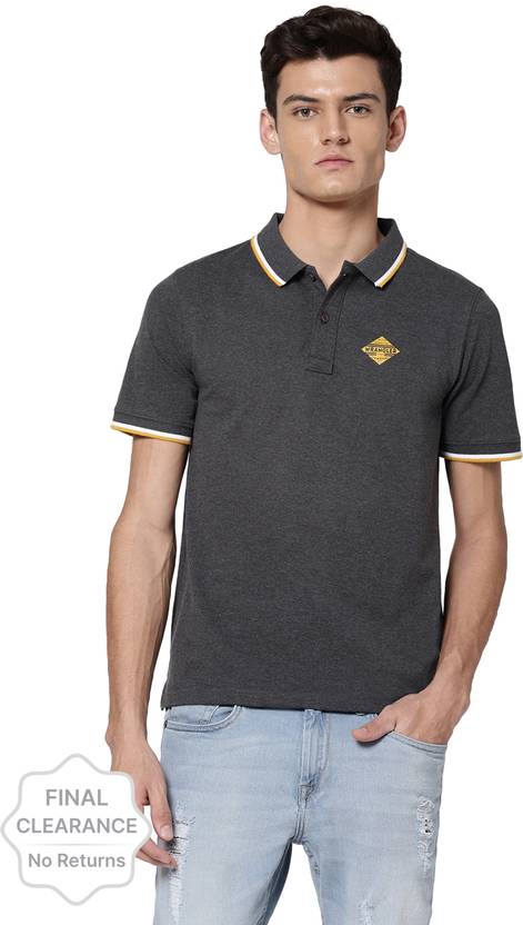 Wrangler Solid Men Polo Neck Grey T-Shirt