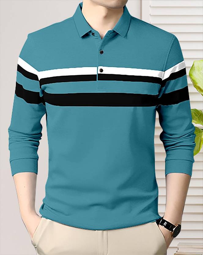 Men Colorblock Polo Neck Cotton Blend Multicolor T-Shirt