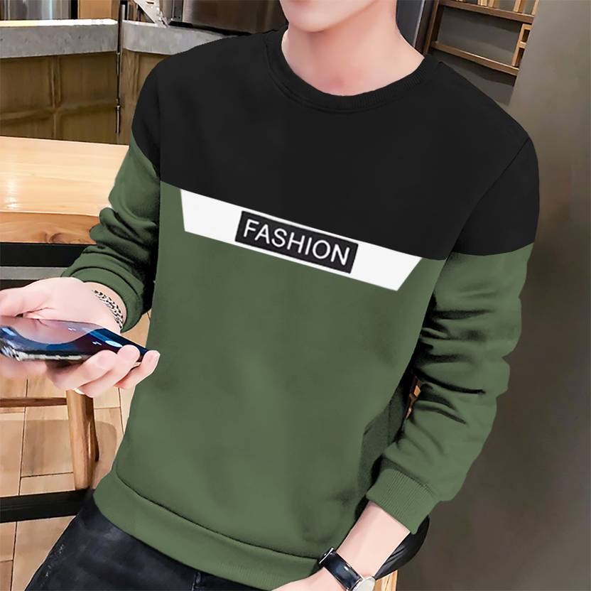 Men Colorblock Round Neck Cotton Blend Black, Dark Green T-Shirt