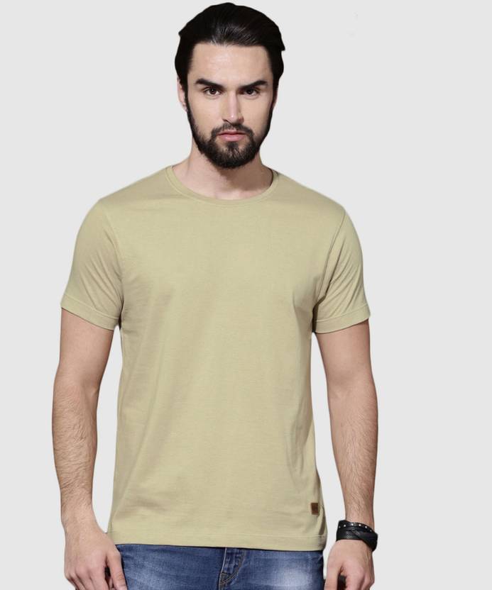 Men's Typography Beige Round Neck Regular Fit T-Shirt