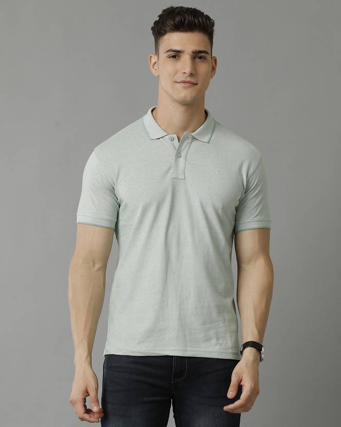 CAVALLO BY LINEN CLUB Men Solid Polo Neck Linen Blend Light Green T-Shirt