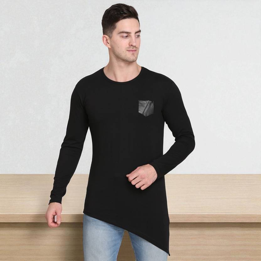 Faricon Trends Men Solid Round Neck Cotton Blend Black T-Shirt