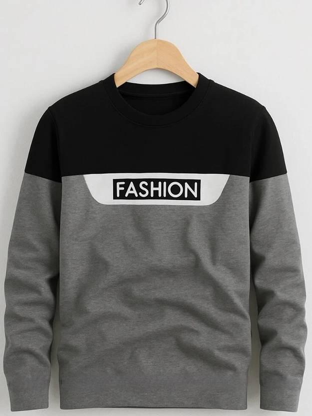 Try This Men Colorblock Round Neck Cotton Blend Grey, Black T-Shirt