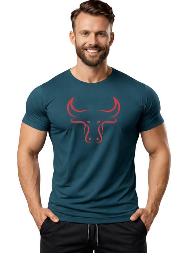 3colors Men Printed Round Neck Polyester Blue T-Shirt