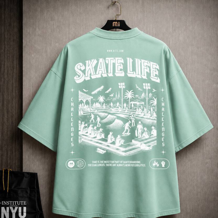 Asta Moda Men Printed Round Neck Cotton Blend Light Green T-Shirt