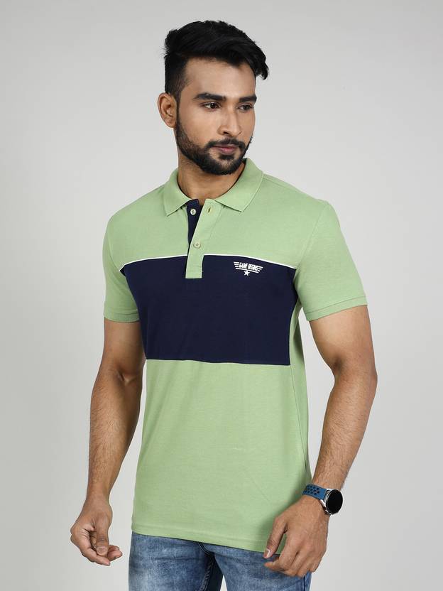 GAME BEGINS Men Self Design Polo Neck Pure Cotton Light Green T-Shirt