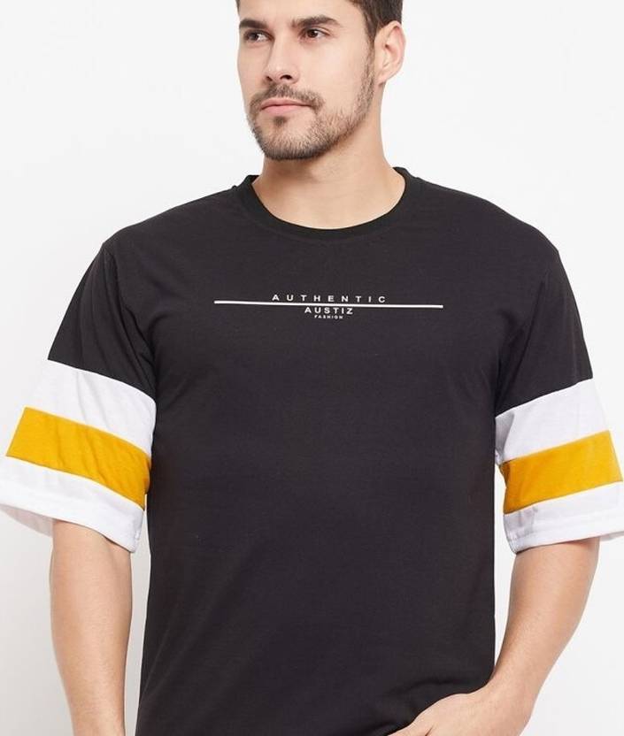 Austin Wood Men Printed Round Neck Cotton Blend Black T-Shirt
