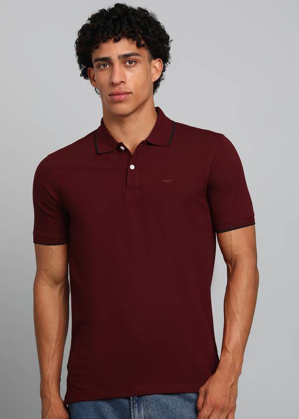 PARK AVENUE Men Solid Polo Neck Cotton Blend Maroon T-Shirt