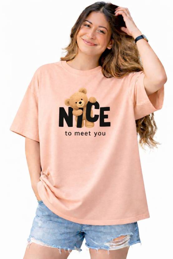Stem Rope Printed Women Round Neck Pink T-Shirt