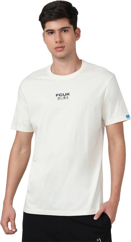 FCUK Men Printed Crew Neck Pure Cotton White T-Shirt