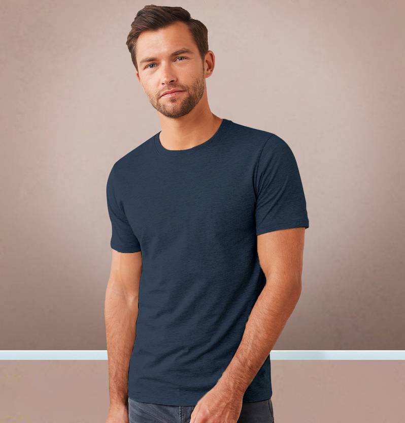 Sleepynuts Men Solid Round Neck Cotton Blend Navy Blue T-Shirt