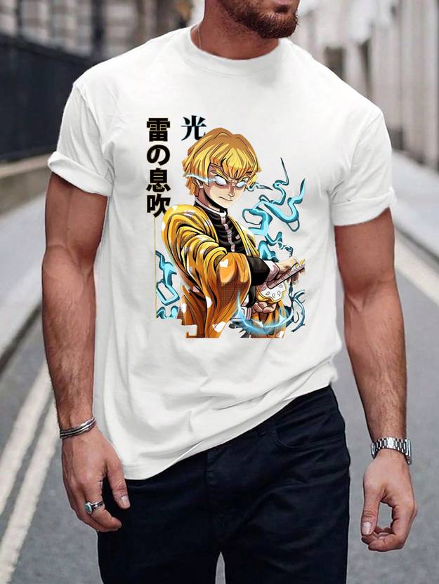 BQF Men Graphic Print Round Neck Polyester White T-Shirt