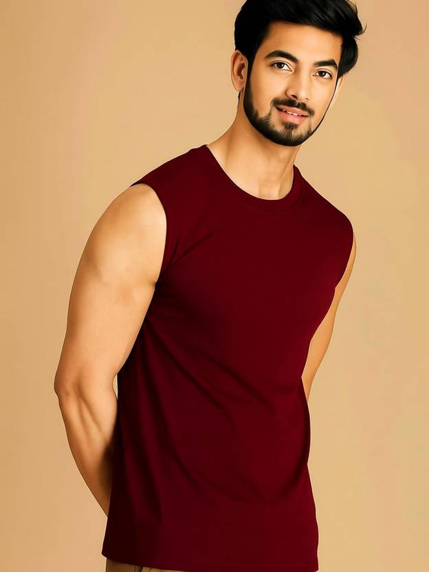 Jangoboy Men Solid Round Neck Polyester Maroon T-Shirt