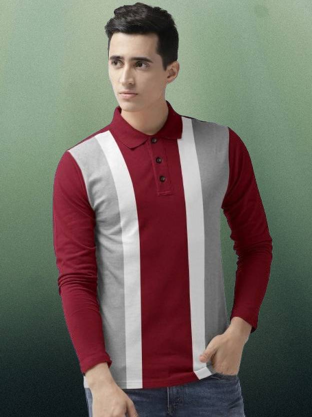 GARBLY Men Self Design Polo Neck Cotton Blend Red T-Shirt