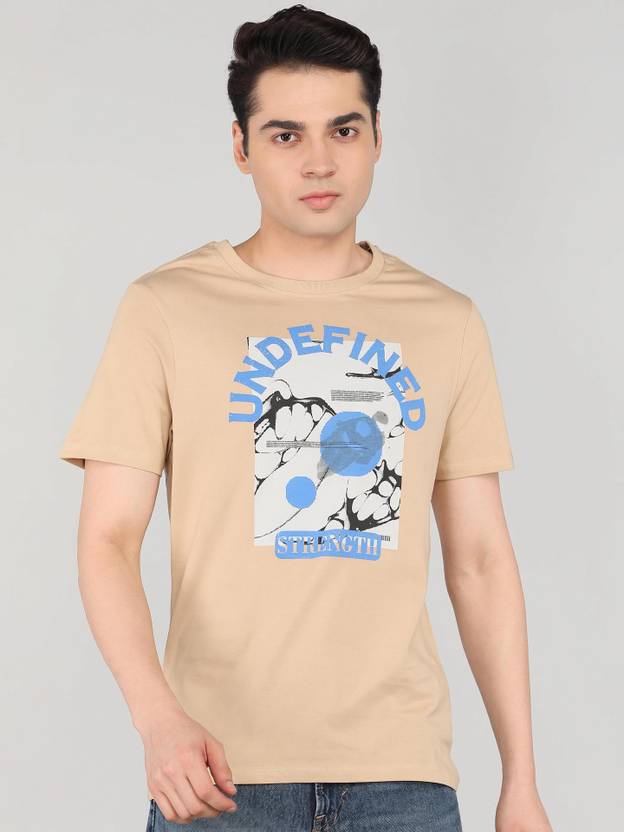 Roadster Men Graphic Print Round Neck Pure Cotton Beige T-Shirt