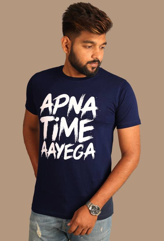 Reya Printed Men Round Neck Blue T-Shirt