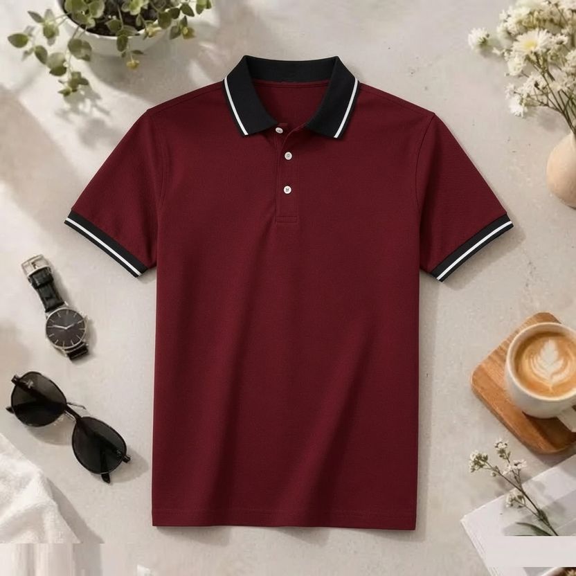 true habit Men Polo Neck Red T-Shirt - Image 9