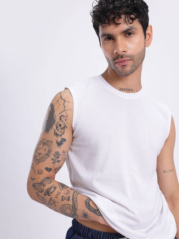 Glitchez Solid Men Round Neck White T-Shirt