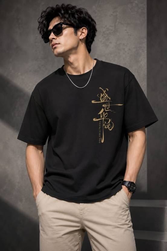 BNT Graphic Print Men Round Neck Black T-Shirt