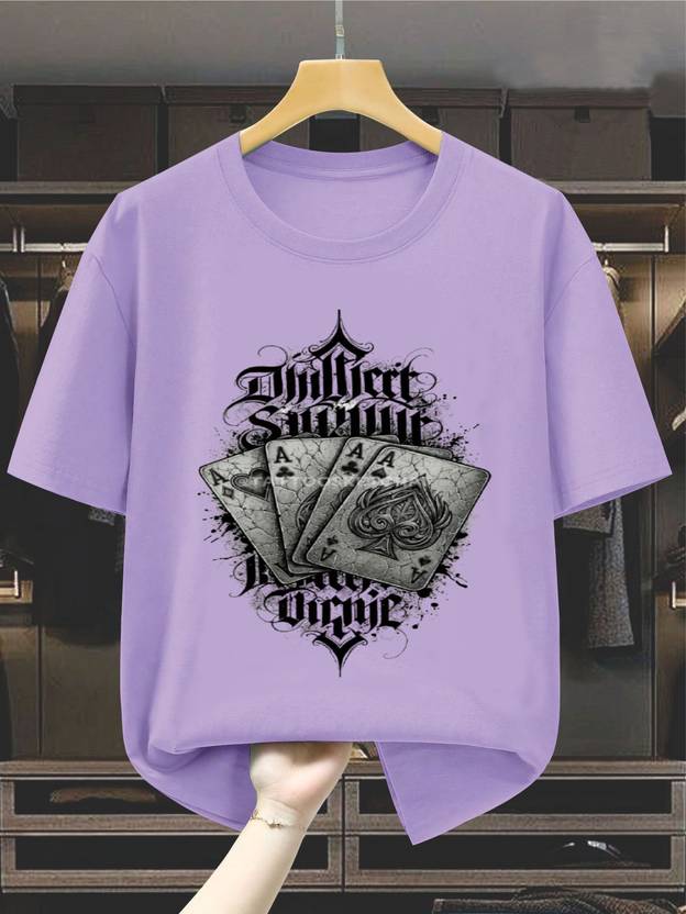 hkCreation Men Printed Round Neck Cotton Blend Purple T-Shirt