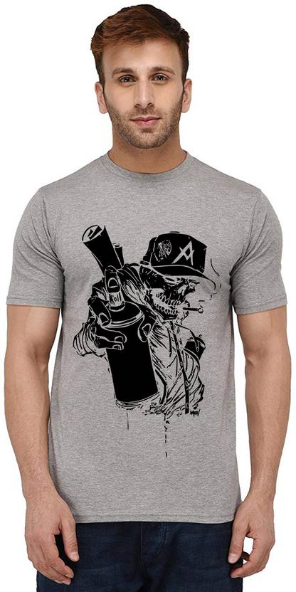 Aseria Men Printed Round Neck Pure Cotton Grey T-Shirt