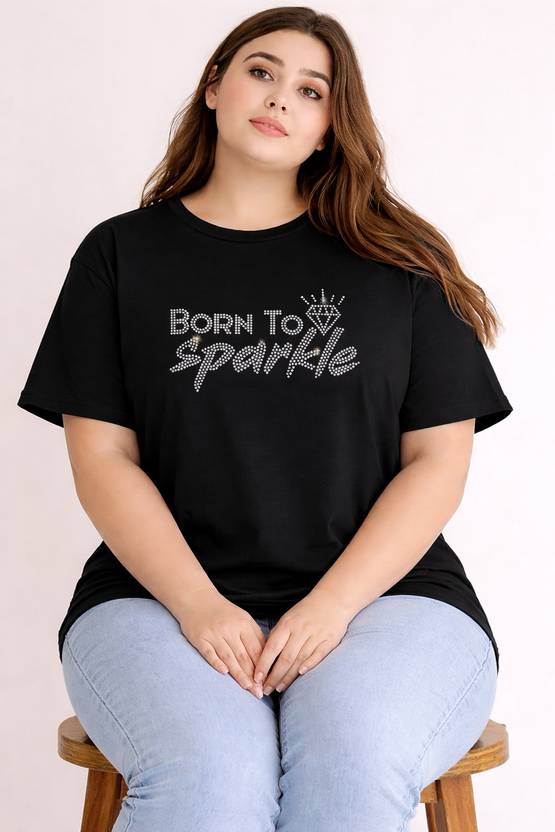 ANUBHAVGARMENT Printed Women Round Neck Black T-Shirt