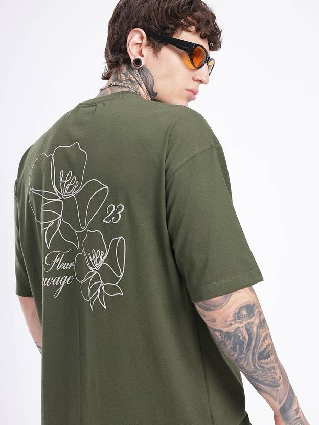 Glitchez Graphic Print Men Round Neck Dark Green T-Shirt