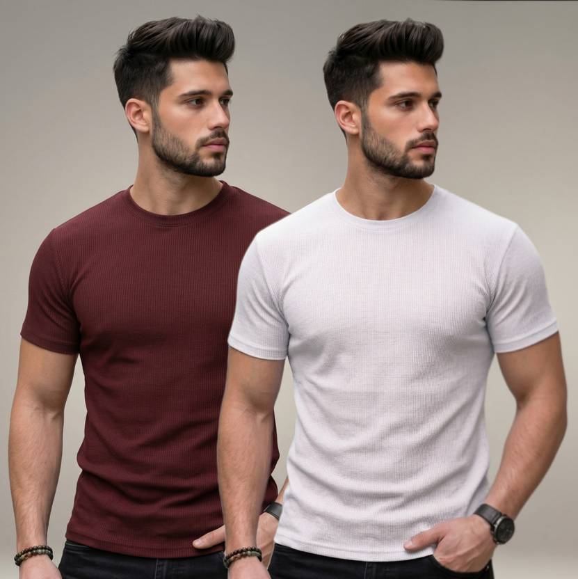 stylesmyth Men Self Design Round Neck Polyester Multicolor T-Shirt