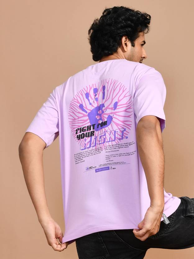 ACTEMEN Printed, Typography, Graphic Print Men Round Neck Purple T-Shirt