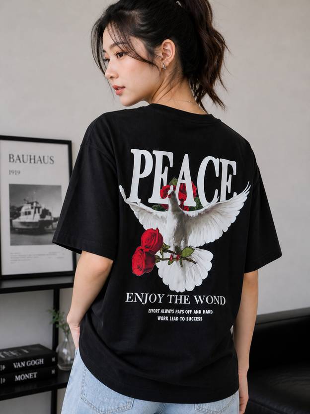 Sky Magic Graphic Print Women Round Neck Black T-Shirt