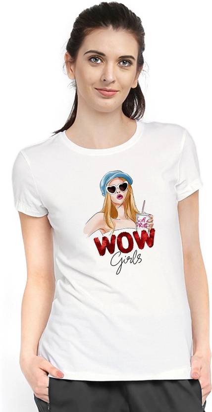 Stylimo Printed Women Round Neck White T-Shirt