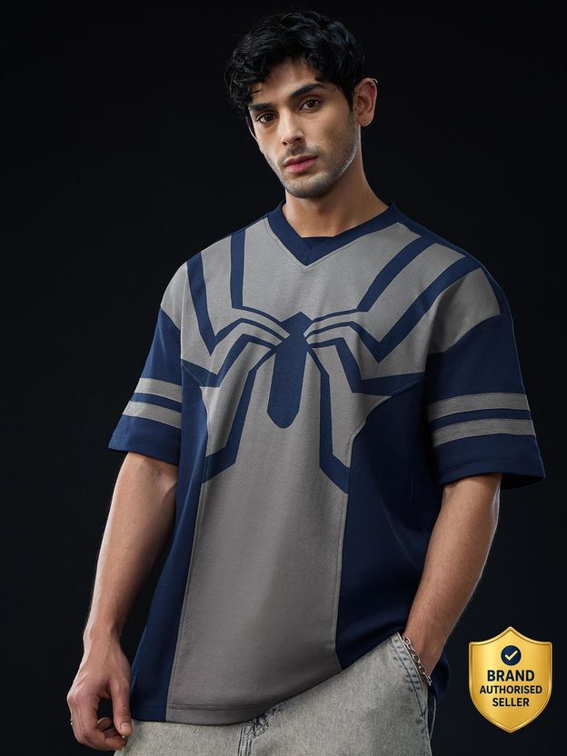 The Souled Store Men Navy Blue V Neck T-Shirt - Image 1