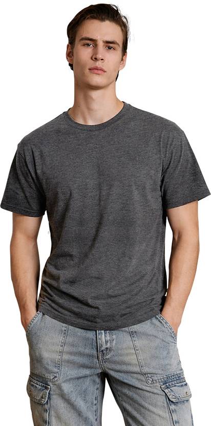 Sleepynuts Men Solid Round Neck Cotton Blend Grey T-Shirt