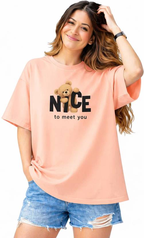 Stem Rope Printed Women Round Neck Pink T-Shirt