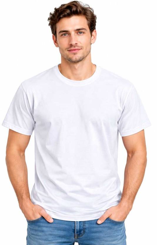 CLUBTAG Men Solid Round Neck Polyester White T-Shirt