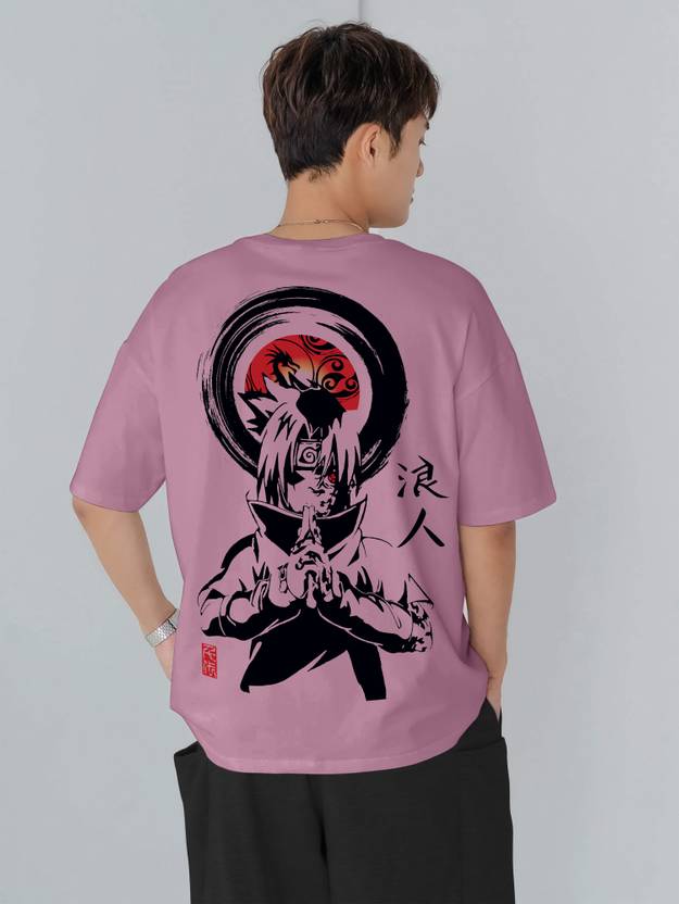 Jump Cuts Men Printed Round Neck Cotton Blend Pink, Black T-Shirt