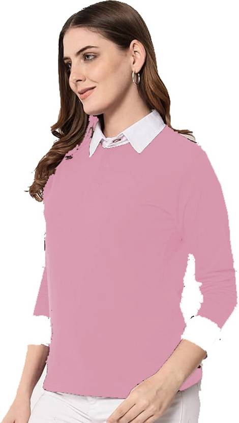 MIXFIT Solid Women Crew Neck Pink T-Shirt