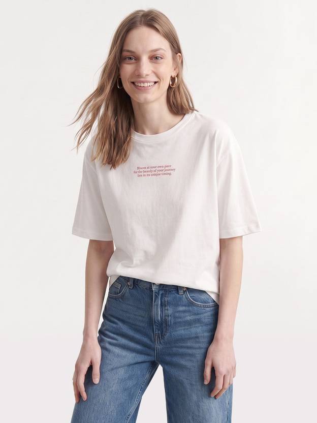 Mast & Harbour Women Printed Round Neck Pure Cotton Orange T-Shirt