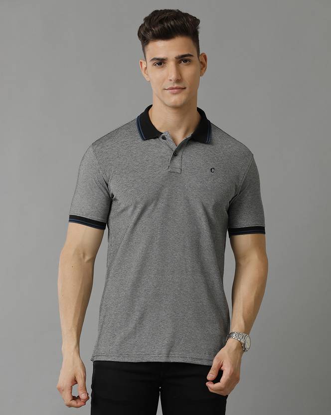 CAVALLO BY LINEN CLUB Men Solid Polo Neck Linen Blend Black T-Shirt