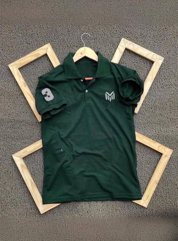 MAFURD Solid Men Polo Neck Dark Green T-Shirt