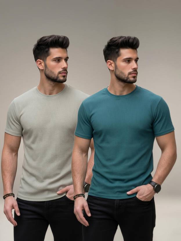 stylesmyth Men Self Design Round Neck Polyester Multicolor T-Shirt