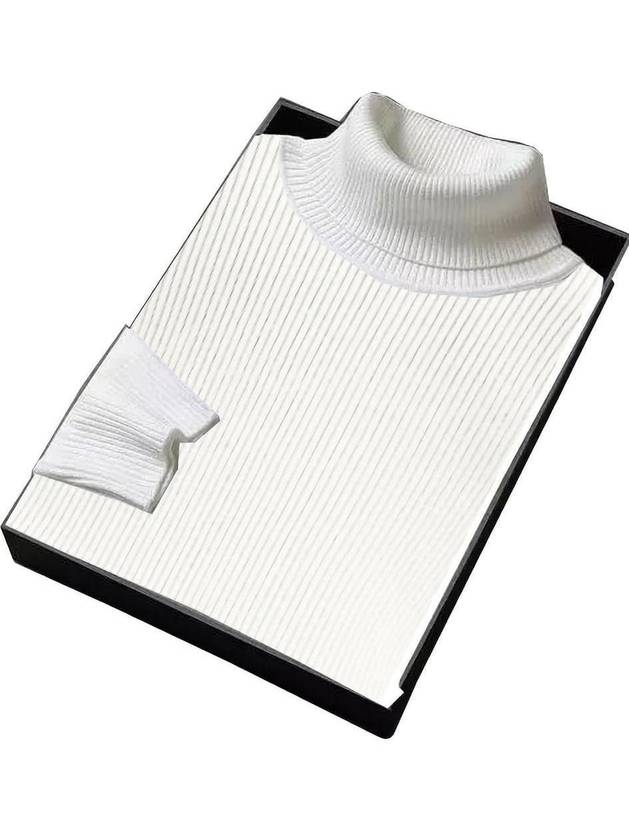 FASHLOOK Men Solid High Neck Wool Blend White T-Shirt