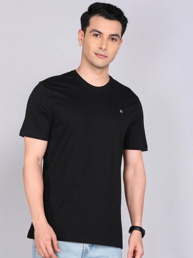 Raymond Solid Men Round Neck Black T-Shirt