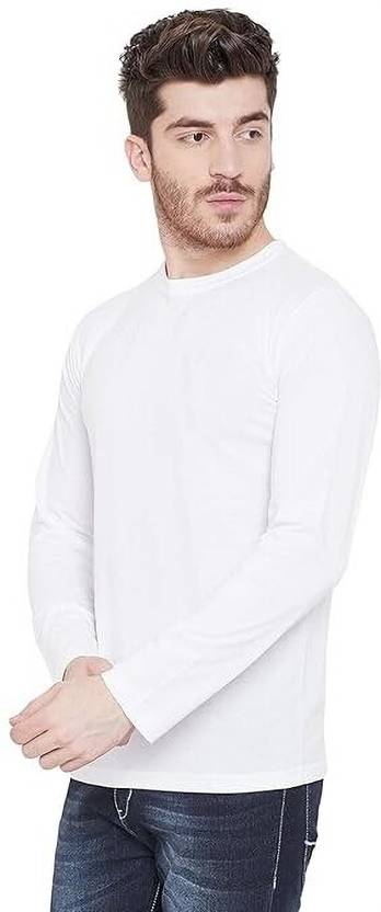 Attirea Men Solid Round Neck Polyester White T-Shirt